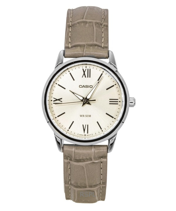 Reloj Casio analógico para mujer, con correa de cuero, esfera dorada y movimiento de cuarzo, modelo LTP-1303LL-7AV