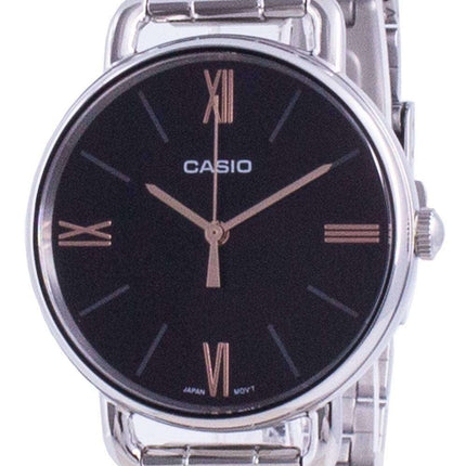 Reloj Casio de cuarzo de acero inoxidable con esfera negra LTP-E414D-1A LTPE414D-1A para mujer