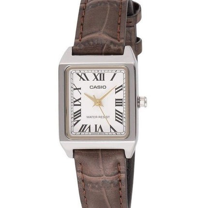 Reloj Casio analógico estándar con correa de cuero cromada y esfera blanca de cuarzo LTP-V007L-7B2 para mujer