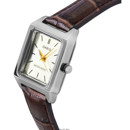 Reloj Casio Standard analógico de cuarzo con correa de cuero y esfera marfil LTP-V007L-9E para mujer