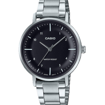 Reloj Casio Standard analógico de acero inoxidable con esfera negra y cuarzo LTP-VT03D-1B para mujer