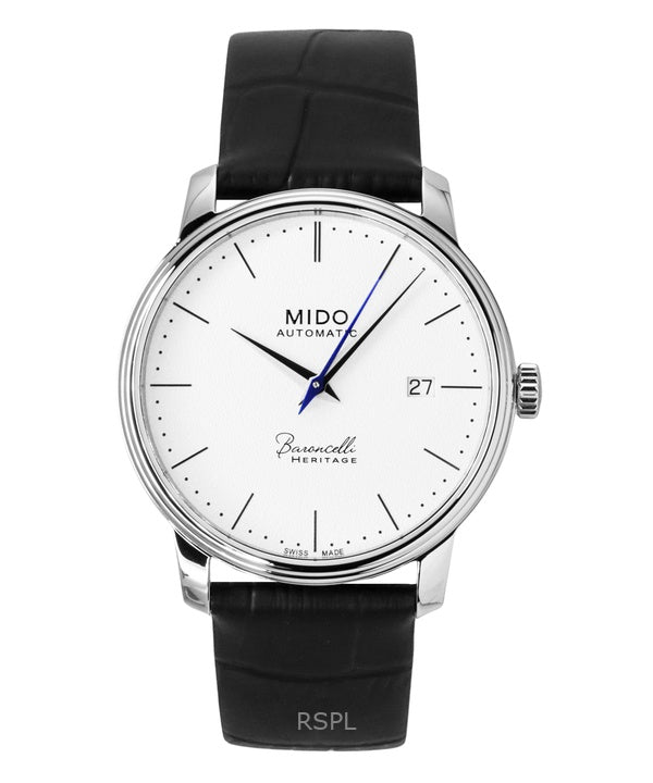 Reloj Mido Baroncelli Heritage Automático para Hombre, Correa de Cuero, Esfera Blanca, M027.407.16.010.00