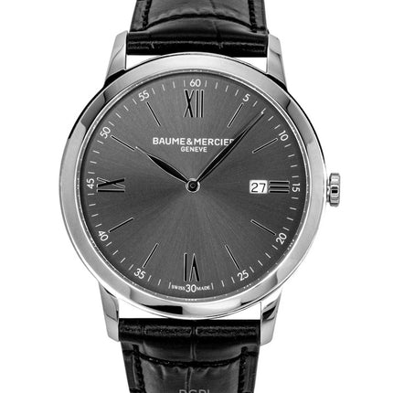 Reloj Baume &amp; Mercier Classima para hombre, con correa de piel, esfera negra y movimiento de cuarzo (M0A10416).
