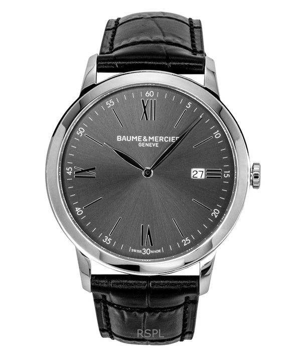 Reloj Baume &amp; Mercier Classima para hombre, con correa de piel, esfera negra y movimiento de cuarzo (M0A10416).