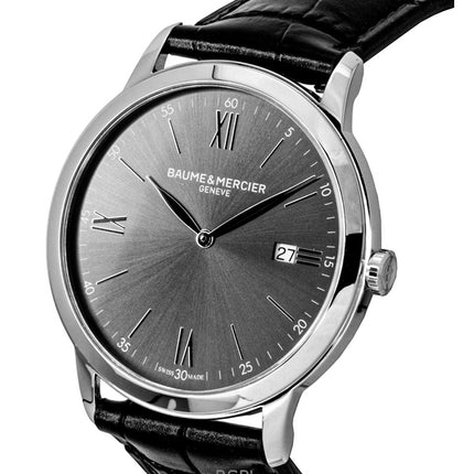 Reloj Baume &amp; Mercier Classima para hombre, con correa de piel, esfera negra y movimiento de cuarzo (M0A10416).