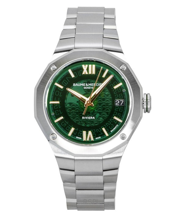 Reloj Baume &amp; Mercier Riviera M0A10770 para hombre, automático, de acero inoxidable, esfera verde, resistente al agua hasta 100 m.