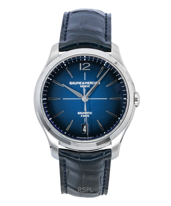 Reloj Baume &amp; Mercier Clifton para hombre, automático, con correa de piel y esfera azul (M0A10771).