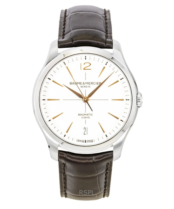 Reloj Baume &amp; Mercier Clifton para hombre, automático, con correa de piel y esfera color crema (M0A10773).