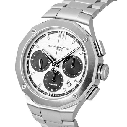 Reloj Baume &amp; Mercier Riviera Chronograph de acero inoxidable con esfera blanca, automático M0A10827, resistente al agua hasta 100 m para hombre