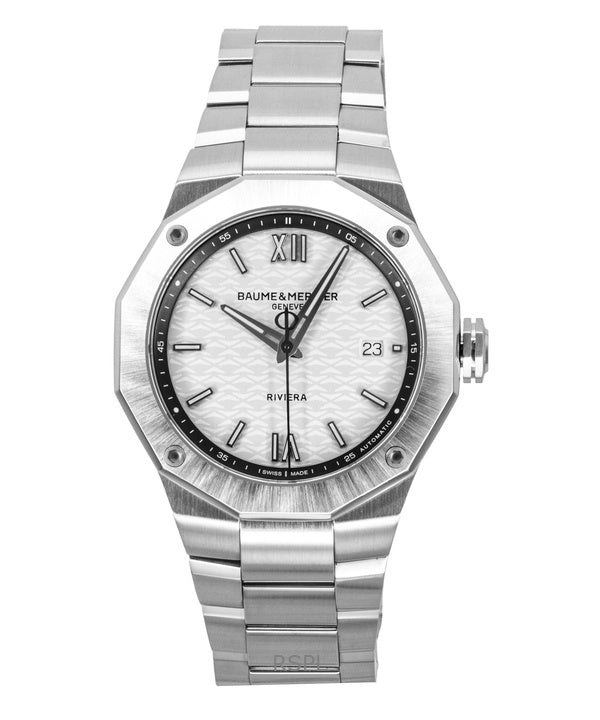 Reloj Baume &amp; Mercier Riviera M0A10829 para hombre, automático, de acero inoxidable, esfera plateada, resistente al agua hasta 100 m.