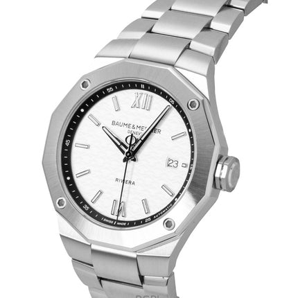 Reloj Baume &amp; Mercier Riviera M0A10829 para hombre, automático, de acero inoxidable, esfera plateada, resistente al agua hasta 100 m.