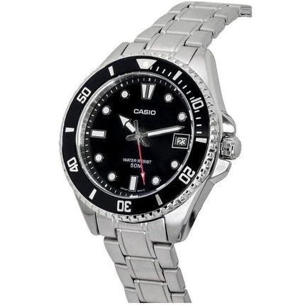 Reloj Casio analógico estándar de acero inoxidable con esfera negra y cuarzo MDV-107D-1A1 200M para hombre