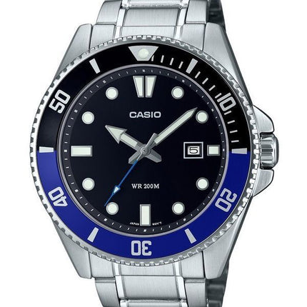 Reloj Casio analógico estándar de acero inoxidable con esfera negra y cuarzo MDV-107D-1A2 200M para hombre