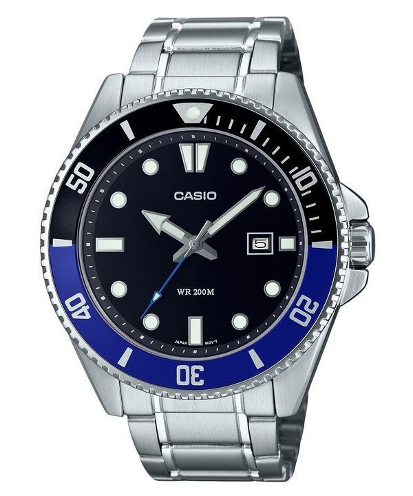 Reloj Casio analógico estándar de acero inoxidable con esfera negra y cuarzo MDV-107D-1A2 200M para hombre