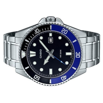 Reloj Casio analógico estándar de acero inoxidable con esfera negra y cuarzo MDV-107D-1A2 200M para hombre