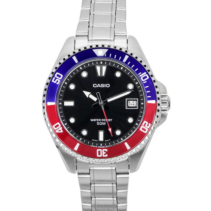Reloj Casio analÃ³gico estÃ¡ndar Pepsi bisel acero inoxidable esfera negra cuarzo MDV-10D-1A3 para hombre