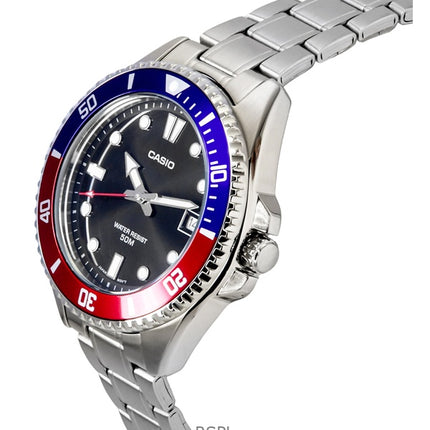 Reloj Casio analÃ³gico estÃ¡ndar Pepsi bisel acero inoxidable esfera negra cuarzo MDV-10D-1A3 para hombre