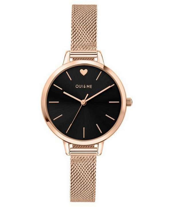 Oui &amp, Me Petite Amourette Reloj de cuarzo ME010002 de acero inoxidable con esfera negra y tono dorado rosa para mujer