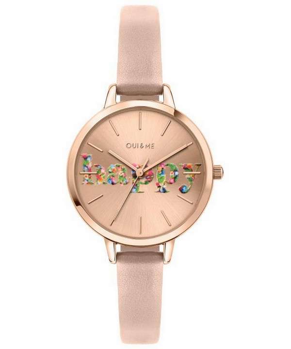 Oui &amp, Me Petite Fleurette Rose Gold Sunray Dial Correa de cuero Cuarzo ME010009 Reloj para mujer