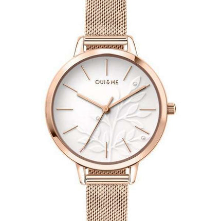 Oui &amp, Me Fleurette Reloj para mujer con esfera blanca, tono dorado rosa, acero inoxidable, cuarzo ME010134