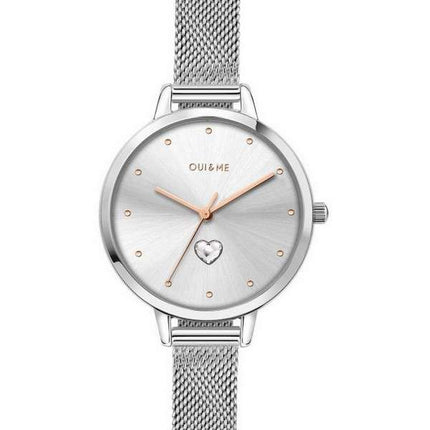 Oui &amp, Me Petite Amourette Silver Sunray Dial Acero inoxidable Mesh Quartz ME010140 Reloj para mujer
