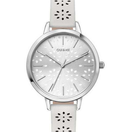 Oui &amp, Me Amourette Silver Sunray Dial Leather Strap Quartz ME010148 Reloj para mujer