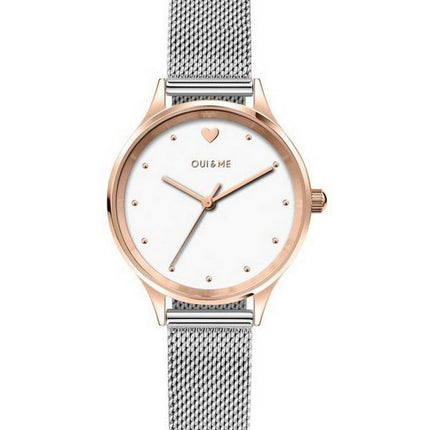 Oui &  Me Bichette Reloj para mujer con esfera blanca de acero inoxidable y cuarzo ME010169
