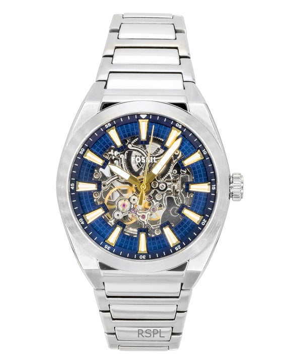 Reloj Fossil Everett automático ME3220 de acero inoxidable con esfera esqueletizada azul para hombre