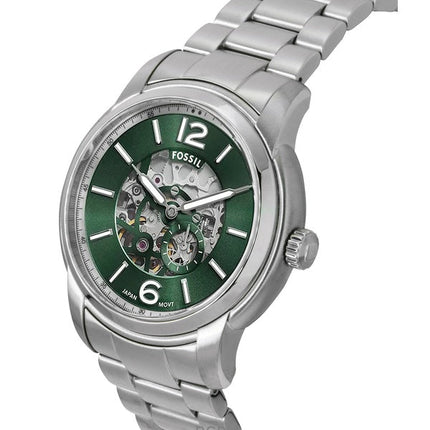 Reloj Fossil Heritage ME3262 automático de acero inoxidable con esfera esqueletizada verde para hombre