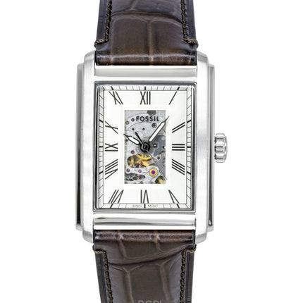 Reloj Fossil Carraway automático con correa de piel de cocodrilo y esfera beige con corazón abierto ME3272 para hombre