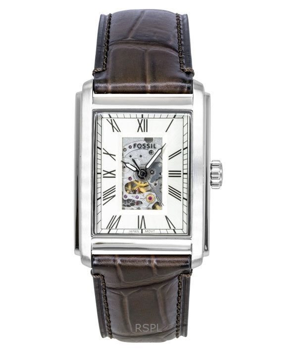 Reloj Fossil Carraway automático con correa de piel de cocodrilo y esfera beige con corazón abierto ME3272 para hombre