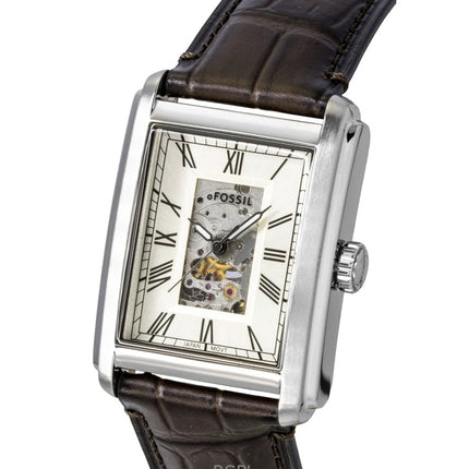 Reloj Fossil Carraway automático con correa de piel de cocodrilo y esfera beige con corazón abierto ME3272 para hombre