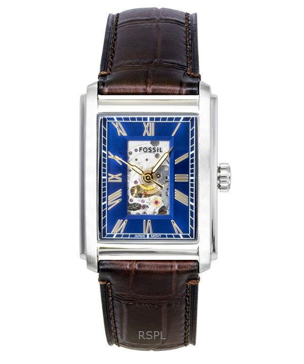 Reloj Fossil Carraway automático con correa de piel de cocodrilo y esfera azul con corazón abierto ME3273 para hombre