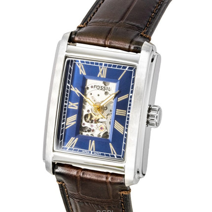 Reloj Fossil Carraway automático con correa de piel de cocodrilo y esfera azul con corazón abierto ME3273 para hombre