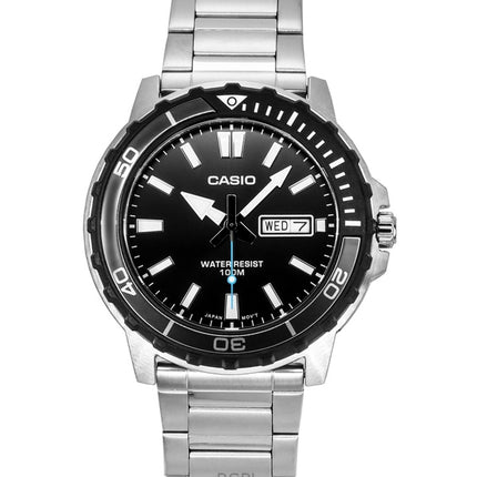 Reloj Casio Standard analógico de acero inoxidable con esfera negra de cuarzo MTD-125D-1A3V 100M para hombre