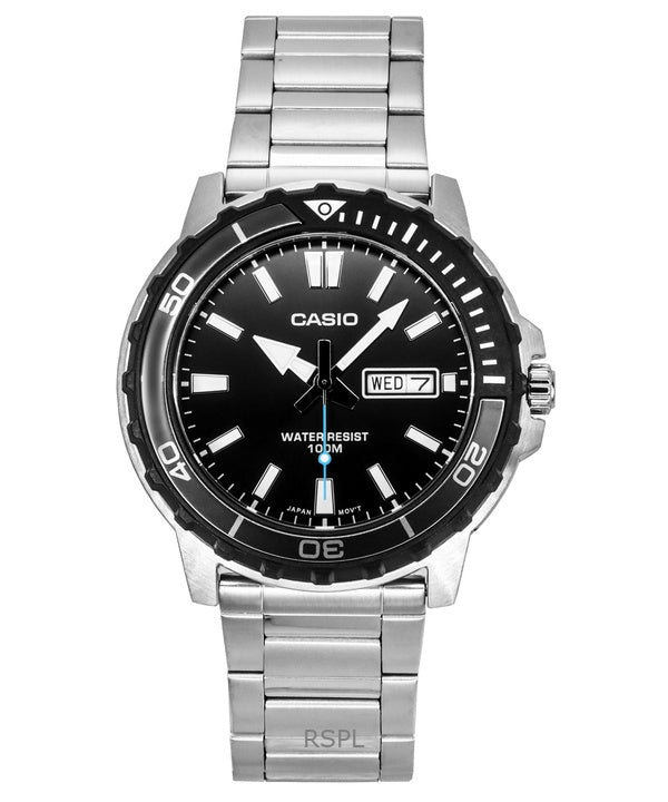 Reloj Casio Standard analógico de acero inoxidable con esfera negra de cuarzo MTD-125D-1A3V 100M para hombre