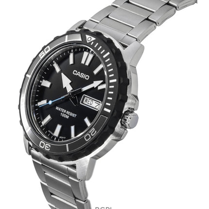 Reloj Casio Standard analógico de acero inoxidable con esfera negra de cuarzo MTD-125D-1A3V 100M para hombre