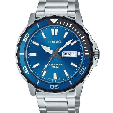 Reloj Casio estándar analógico de acero inoxidable con esfera azul y cuarzo MTD-125D-2A1V 100M para hombre