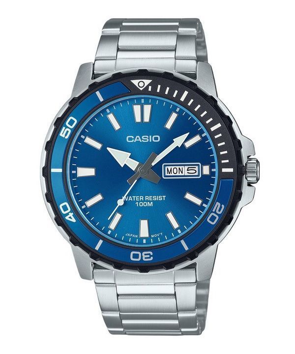 Reloj Casio estándar analógico de acero inoxidable con esfera azul y cuarzo MTD-125D-2A1V 100M para hombre