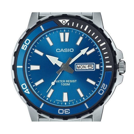 Reloj Casio estándar analógico de acero inoxidable con esfera azul y cuarzo MTD-125D-2A1V 100M para hombre