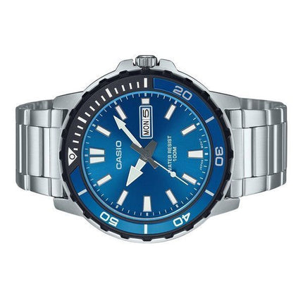 Reloj Casio estándar analógico de acero inoxidable con esfera azul y cuarzo MTD-125D-2A1V 100M para hombre