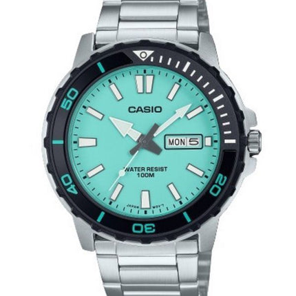Reloj Casio estándar analógico de acero inoxidable con esfera turquesa y cuarzo MTD-125D-2A2V 100M para hombre