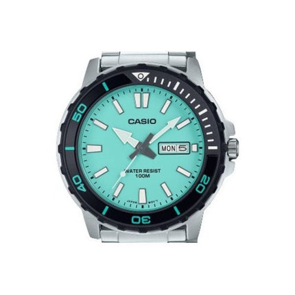 Reloj Casio estándar analógico de acero inoxidable con esfera turquesa y cuarzo MTD-125D-2A2V 100M para hombre