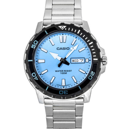 Reloj Casio Standard analógico de acero inoxidable con esfera azul aguamarina de cuarzo MTD-125D-2A3V 100M para hombre