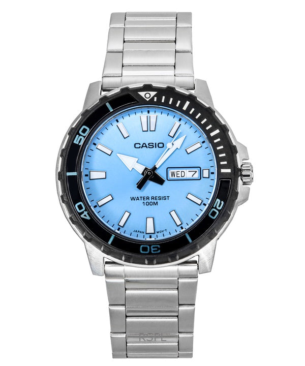 Reloj Casio Standard analógico de acero inoxidable con esfera azul aguamarina de cuarzo MTD-125D-2A3V 100M para hombre