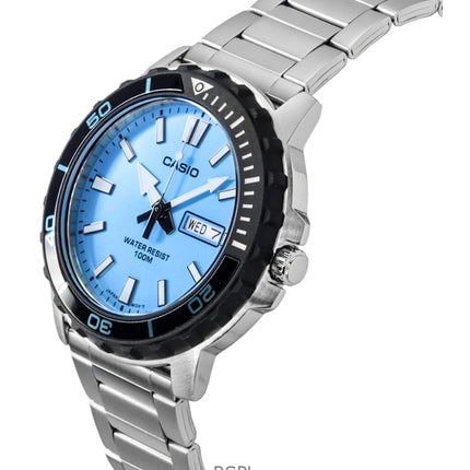 Reloj Casio Standard analógico de acero inoxidable con esfera azul aguamarina de cuarzo MTD-125D-2A3V 100M para hombre