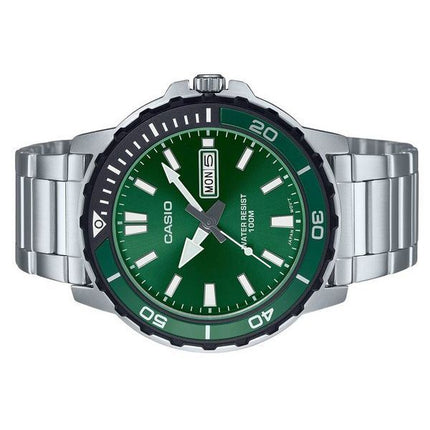 Reloj Casio estándar analógico de acero inoxidable con esfera verde y cuarzo MTD-125D-3AV 100M para hombre