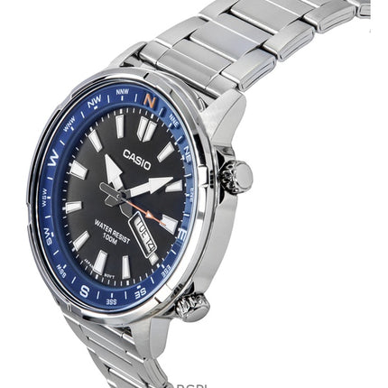 Reloj Casio estándar analógico de acero inoxidable con esfera negra y cuarzo MTD-130D-1A2V 100M para hombre