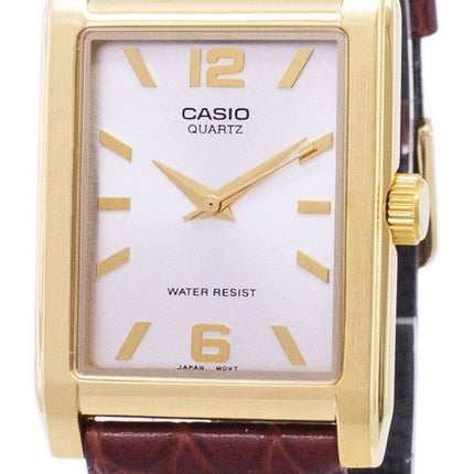 Casio Enticer cuarzo analógico Dial plata MTP-1235GL-7ADF MTP-1235GL-7A cuero reloj de hombres