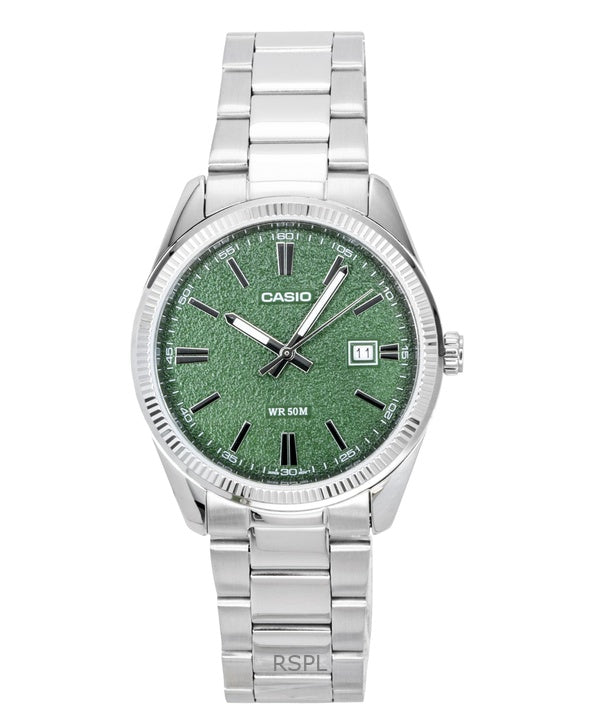 Reloj Casio Standard analógico de acero inoxidable con esfera verde de cuarzo MTP-1302DA-3AV para hombre